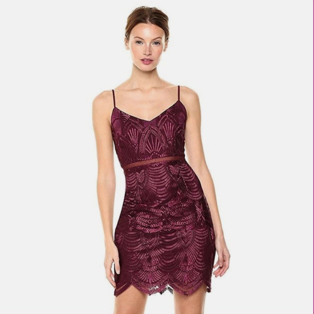 Guess Burgundy Wine Lace Cocktail Holiday Wedding Guest Dress